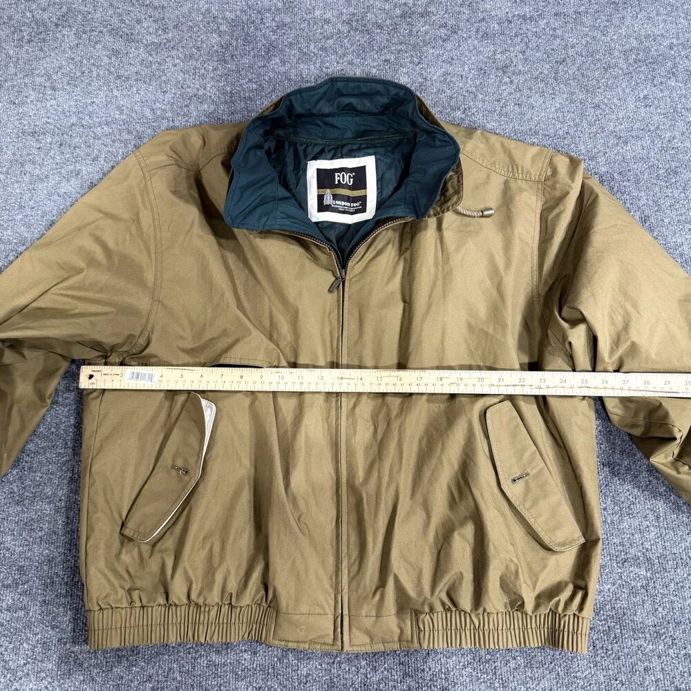 Vintage London Fog FOG Mens Jacket Tan Green Full Zip Bomber Windbreaker Korea